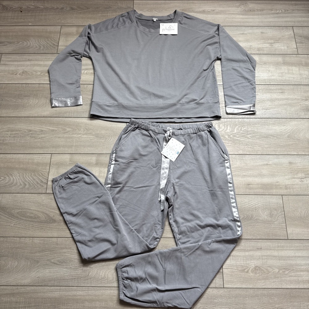 PJ Harlow Matching pajama Set Izzy Top Blair Pants Satin Trim Pockets Sleepwear - Picture 3 of 16